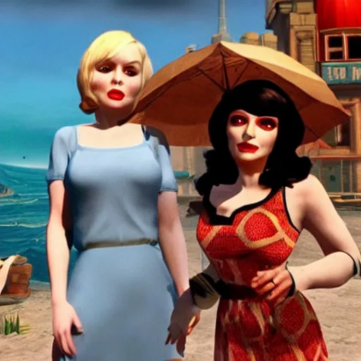 Image similar to a still of from the movie some like it hot crossover with the game bioshock infinite