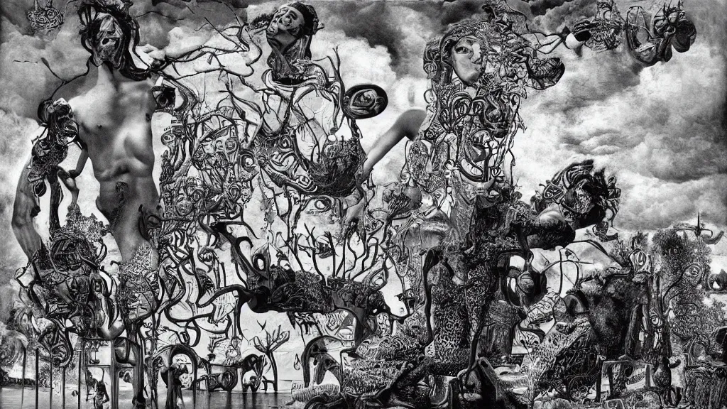 Image similar to the newest masterpiece of salvador dali inspired by dan hillier, it is called ; world of redemption