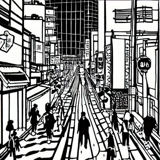 Image similar to a beautiful painting of a city street in tokyo by hirohiko araki, detailed line art