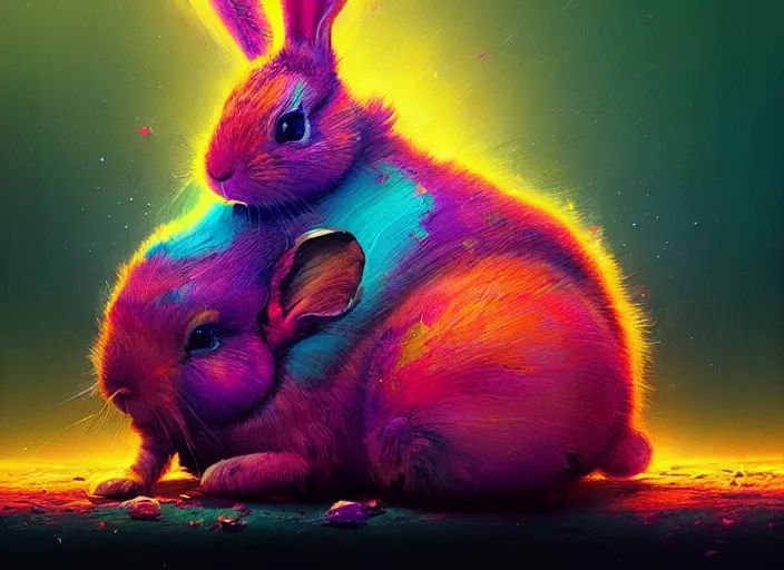 Prompt: A psychedelic portrait of exploding rabbit, vibrant color scheme, highly detailed, in the style of romanticism, cinematic, artstation, Moebius, Greg rutkowski