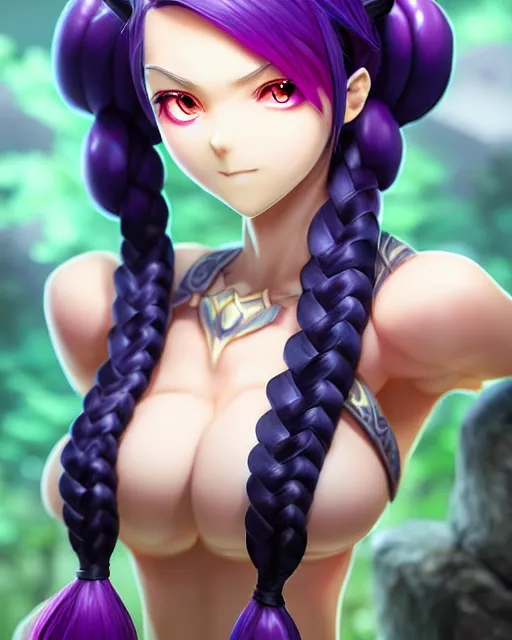 beautiful anime girl, hourglass slim figure, purple