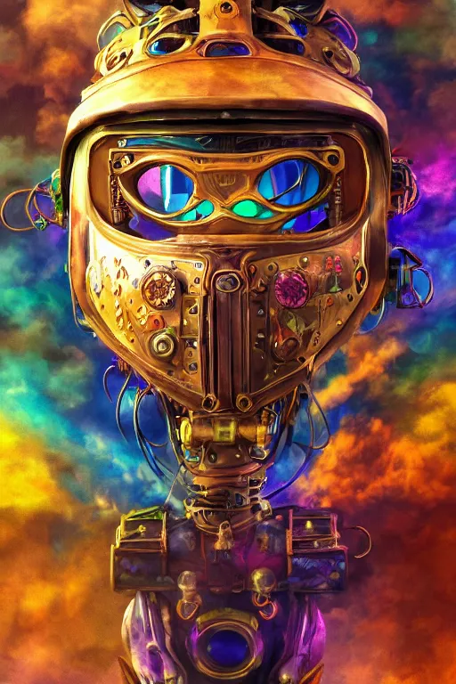 Image similar to colorful vivid steampunk mask minimalist fantasy art robot ninja helmet, global illumination ray tracing hdr fanart arstation by sung choi and eric pfeiffer and gabriel garza and casper konefal