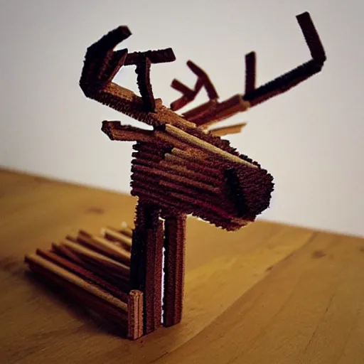 Image similar to detailed reindeer made from match sticks like lowpoly wooden machine