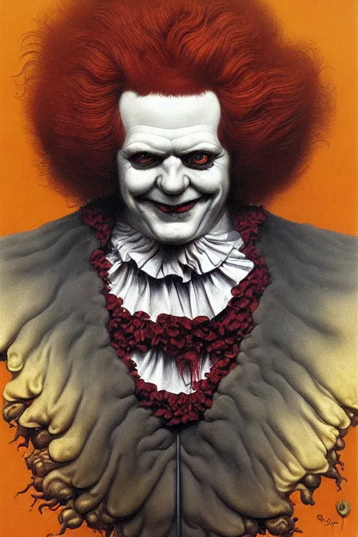 Prompt: portrait of ronald mcdonald in the style of wayne barlowe, gustav moreau, goward, bussiere, roberto ferri, santiago caruso, luis ricardo falero, austin osman spare