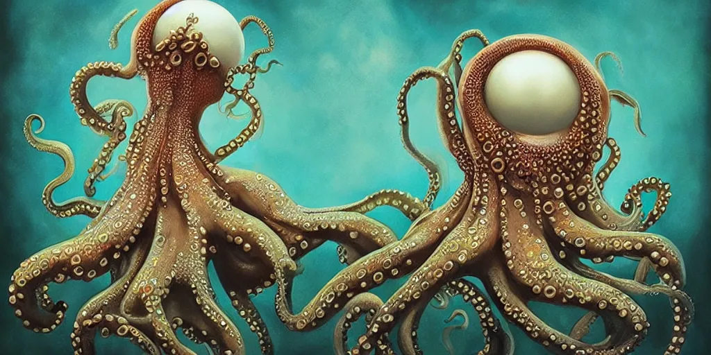 Image similar to queen of octopus with pearls embedded, nouveau, beautiful, by Anato Finnstark, Tom Bagshaw, Brom