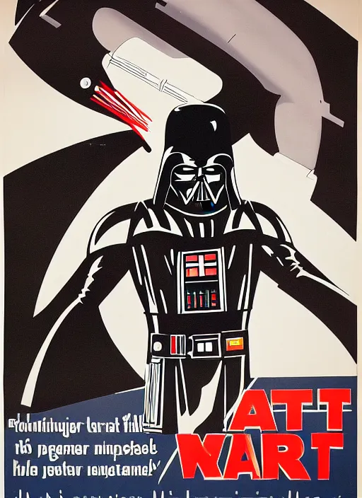 Image similar to a propaganda poster depicting a cat dressed as darth vader