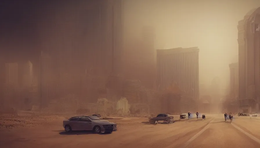 Prompt: Las Vegas under tons of sand during sandstorm, hyperdetailed, artstation, cgsociety, 8k