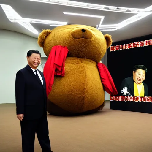 Prompt: xi jinping dressed as poor bear, professional studio photograph