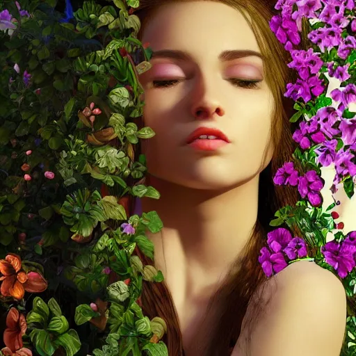 Image similar to the most perfect individual person in the world, high beauty vine, artstation, ample lighting, flower mosaic, dna, intense fantasy