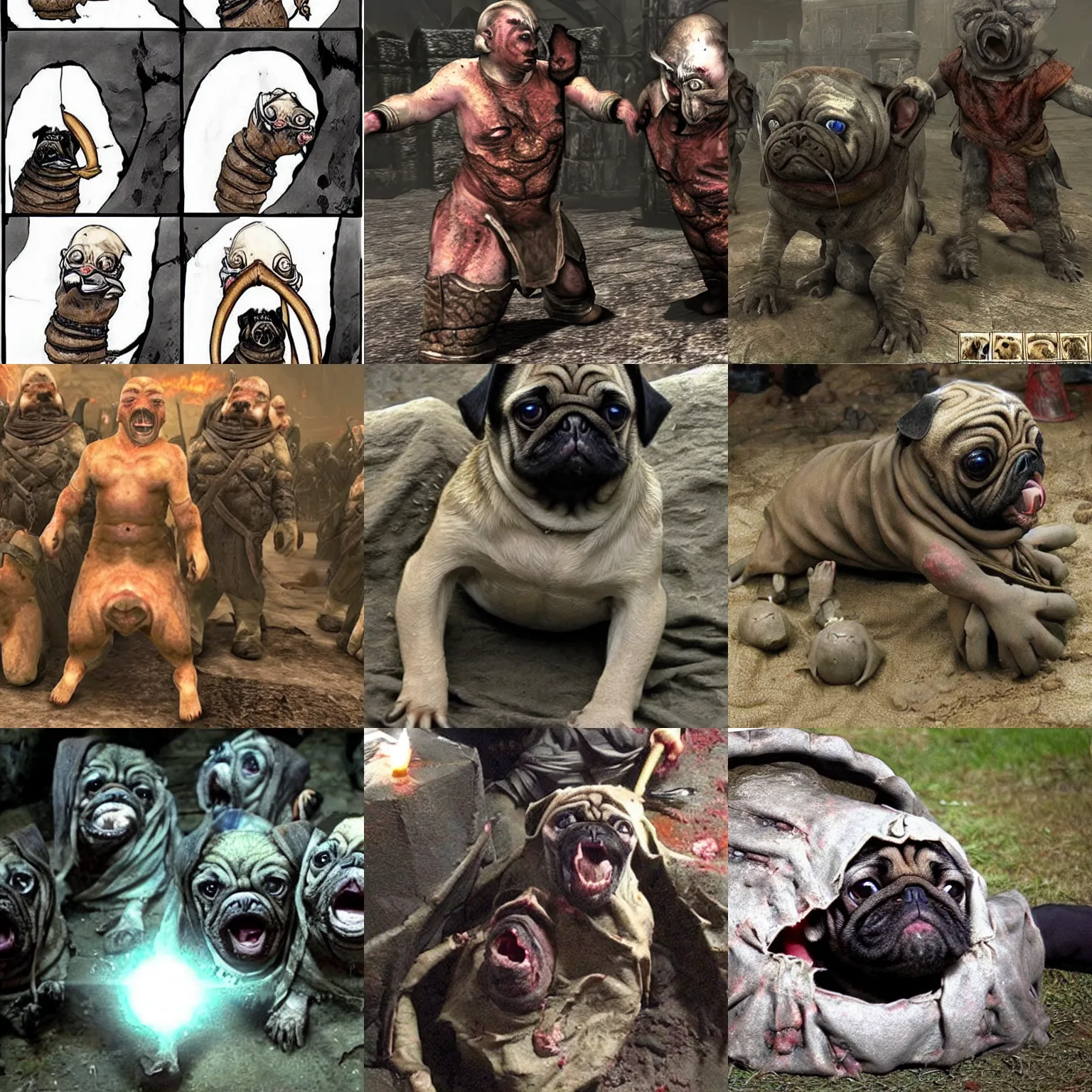 Prompt: pugs being birthed like uruk hai