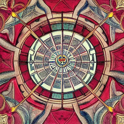 Image similar to symmetrical mural painting from the early 1 9 0 0 s in the style of art nouveau, red curtains, art nouveau design elements, art nouveau ornament, scrolls, flowers, flower petals, rose, opera house architectural elements, mucha, masonic symbols, masonic lodge, joseph maria olbrich, simple, iconic, masonic art, masterpiece, artgerm