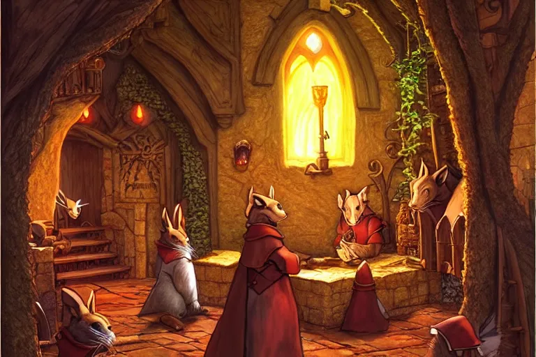 Image similar to an elaborate and detailed scene from the redwall abbey series by brian jacques, detailed, fantasy concept art, cinematic lighting, beautiful