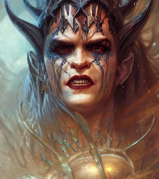 Image similar to a evil female half - orc fantasy priestess, art by karol bak and mark brooks and greg rutkowski, centered