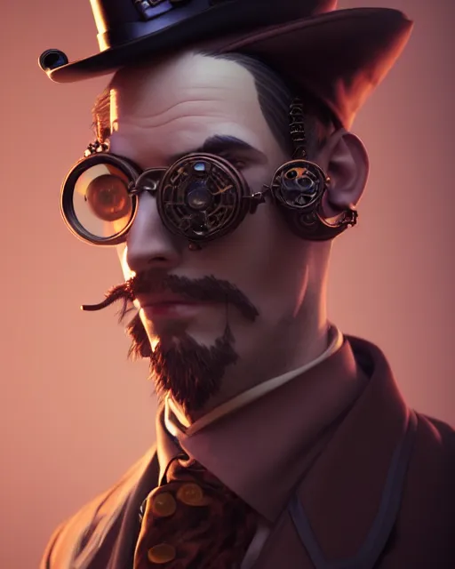 Image similar to steampunk male portrait, handsome, detective coat, steampunk monocle, complex 3 d render by ilya kuvshinov, peter mohrbacher, greg rutkowski, ryohei hase, dramatic lighting, intricate, highly detailed, sharp focus, luminous, unreal engine, blender, artstation, masterpiece, ray tracing