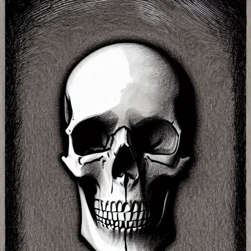 Prompt: drawing of a skull, digital art, dramatic lighting, ultra detail, creepy, book cover