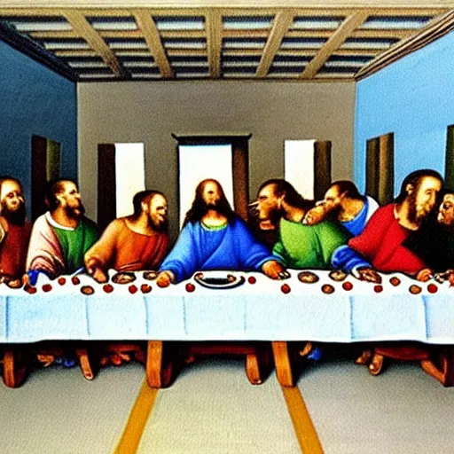 Image similar to a painting The Last Supper in Dali style