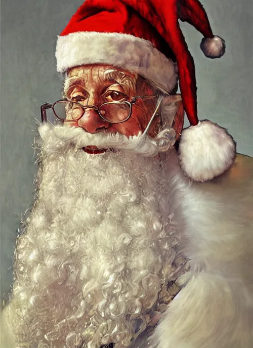 Image similar to high quality high detail painting by norman rockwell, hd, portrait, santa clause, muted pastel colors, photorealistic lighting