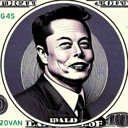 Image similar to Elon musk on the Mars Dollar bill