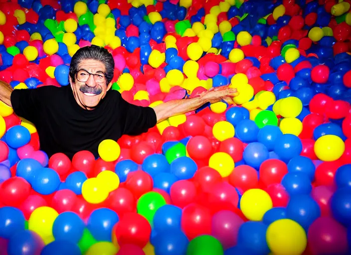 Prompt: photo still of geraldo rivera in a ball pit!!!!!!!! at age 6 6 years old 6 6 years of age!!!!!!!! hiding from parents, 8 k, 8 5 mm f 1. 8, studio lighting, rim light, right side key light