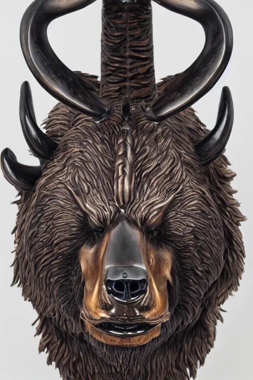 Image similar to sideview waist up portrait of bear baphomet made with porcelain by jeff easley and peter elson, beautiful eyes and face, symmetry face, galaxy, gothic, surreal, dread, highly detailed, intricate complexity, epic composition, magical atmosphere, masterpiece, award winning, trending on artstation