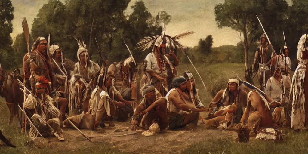 Prompt: realistic scene of exiled native americans, 1 4 5 0, painting, ultra realistic, 8 k