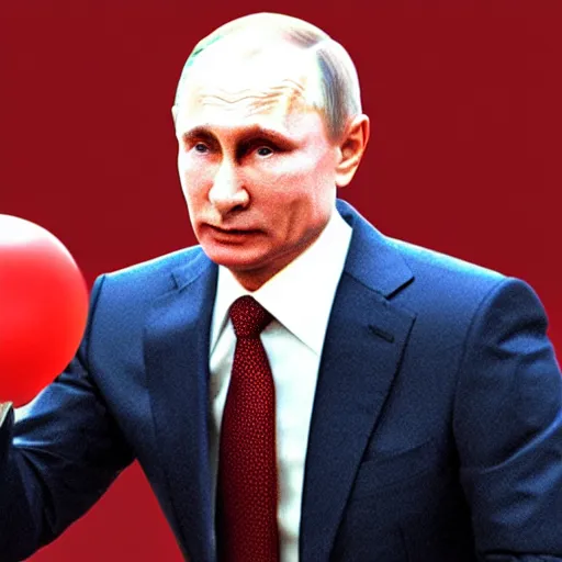 Prompt: Vladimir Putin pressing the big red button, photorealistic