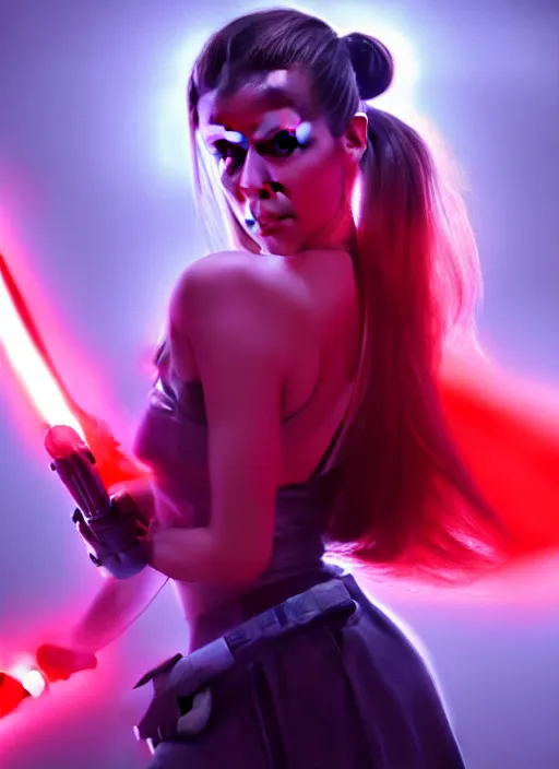 Image similar to Photo of Ariana Grande with a red lightsaber, Star Wars concept art, trending on artstation, dramatic lighting, photo-realistic