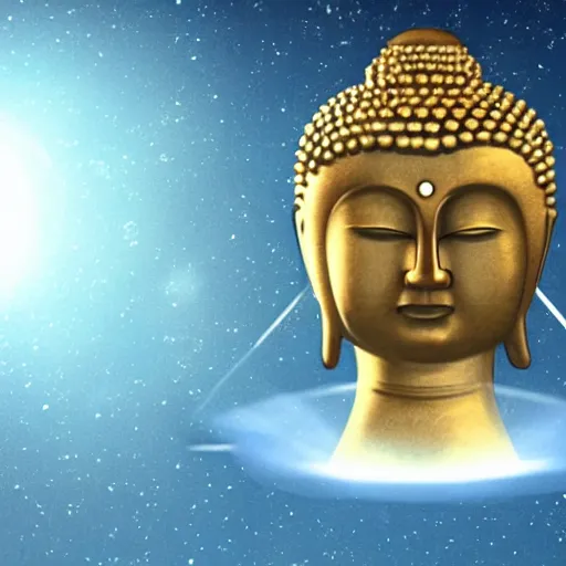 Prompt: hyperrealistic UFO abducting buddha