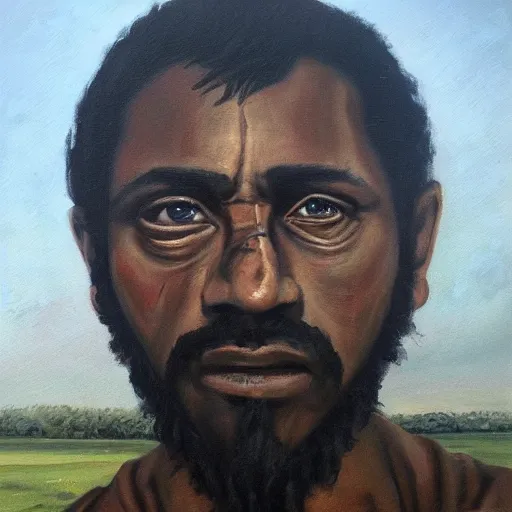 Prompt: Tula the man who freed all the slaves, Tula the man who leads a slave revolution, oil on canvas, realistic painting, dark background, high quality.