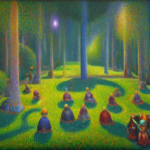 Image similar to world of warcraft, ashenvale, oil painting by seurat