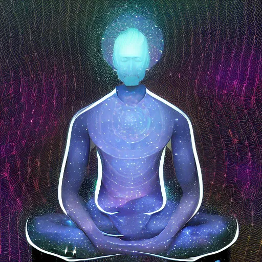 Prompt: a man in a deep meditative state become one with the universe, digital art, illustration