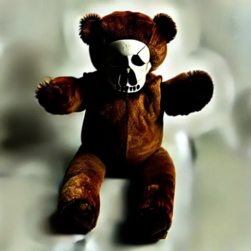 Image similar to teddy bear but with bloody skull face