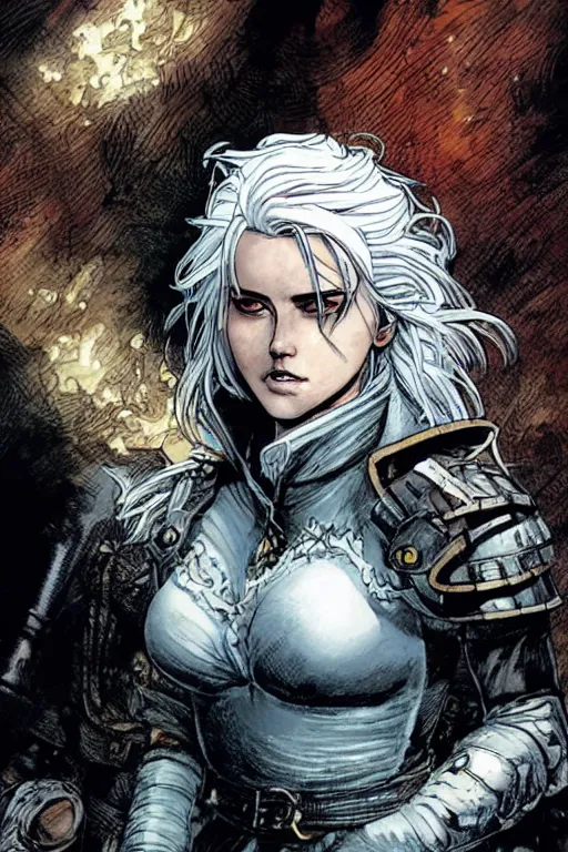 Prompt: portrait close-up of Ciri appearing as a character in volume 6 of Metabarons, drawn by Mobius - masterpiece of evocative linework and expressive colours