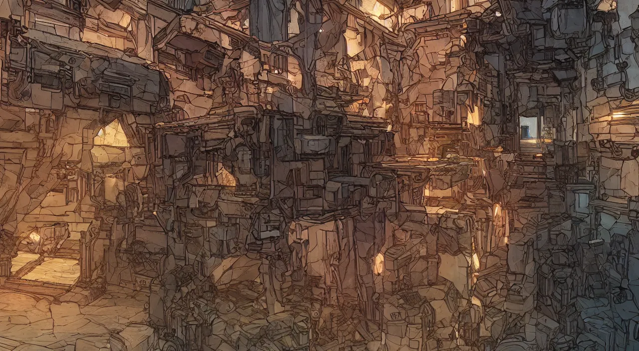 Image similar to wood wall fortress greeble block amazon jungle portal door unknow world global illumination ray tracing ambiant torch fornite that looks like it is from borderlands and by feng zhu and loish and laurie greasley, victo ngai, andreas rocha, john harris