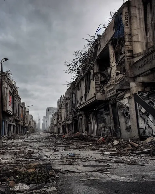 an apocalyptic derelict city street with destroyed | Stable Diffusion ...