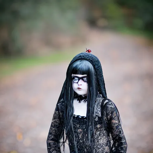 Image similar to 12 old goth girl , EOS-1D, f/1.4, ISO 200, 1/160s, 8K, RAW, unedited, symmetrical balance, in-frame