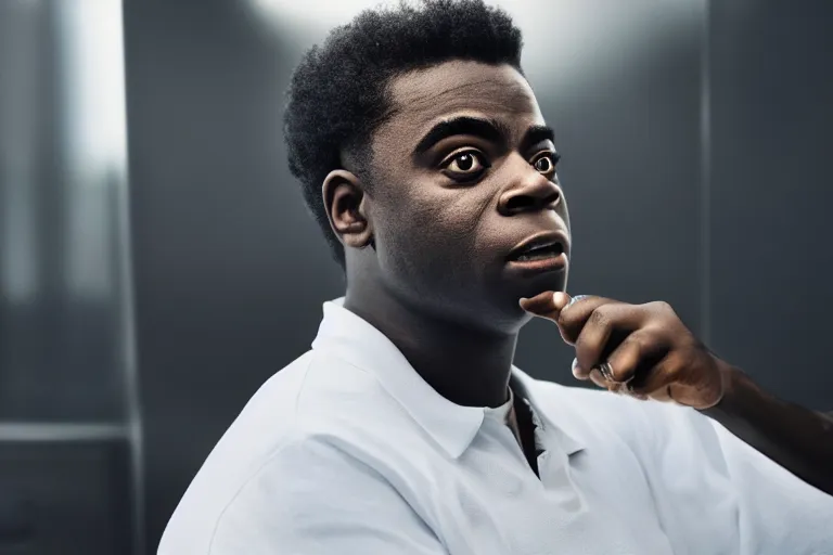 Image similar to cinematic still of kodak black, xf iq 4, f / 1. 4, iso 2 0 0, 1 / 1 6 0 s, 8 k, raw, dramatic lighting, symmetrical balance, in - frame, highly accurate facial features