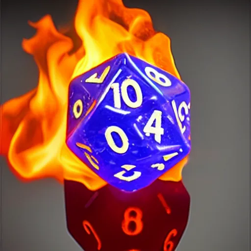 Prompt: d 2 0 made of fire, realistic photography, high detailed