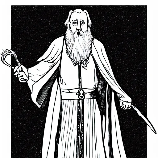 Prompt: Dumbledore coloring book page, black and white