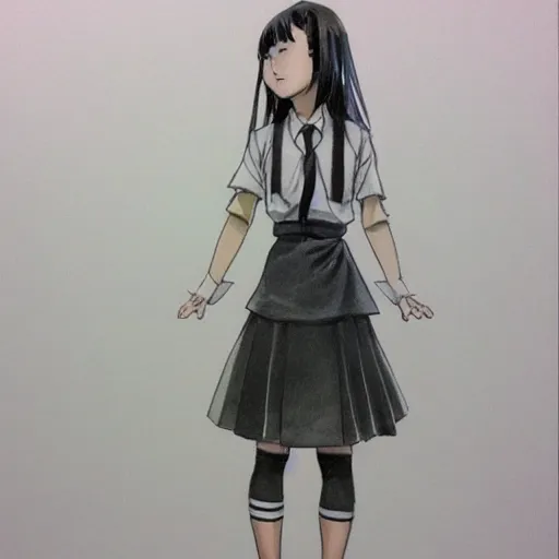 Image similar to a perfect, realistic professional digital sketch of a Japanese schoolgirl in style of Marvel, full length, by pen and watercolor, by a professional American artist on ArtStation, a hollywood-style sketch, on high-quality paper