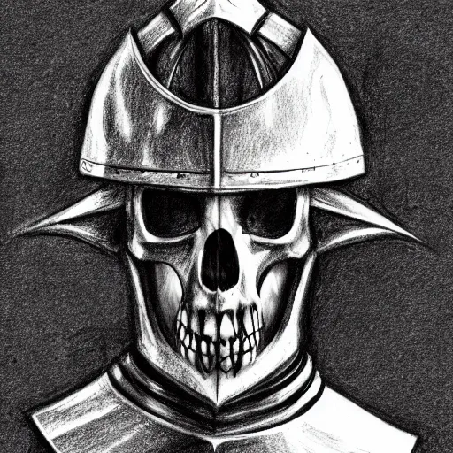 Prompt: pencil sketch of a knight with a skull mask highly detailed