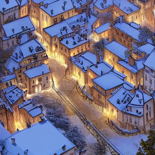 Prompt: an ultra detailed tarot card of the quaint town of galic, grid shaped city cobblestone streets, fantasy city, the morning after a heavy snowfall, wind, inspiring gothic architecture, ultrawide lense, aerial photography, unreal engine, exquisite detail, 8 k, art by greg rutkowski and alphonse mucha