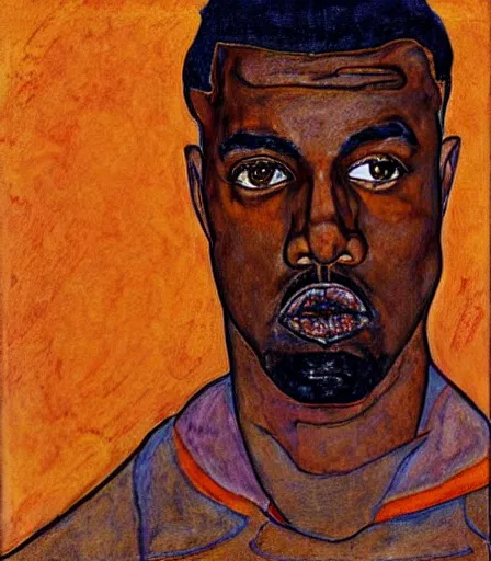 Image similar to portrait of kanye west by egon schiele, intense desire, high quality, high detail