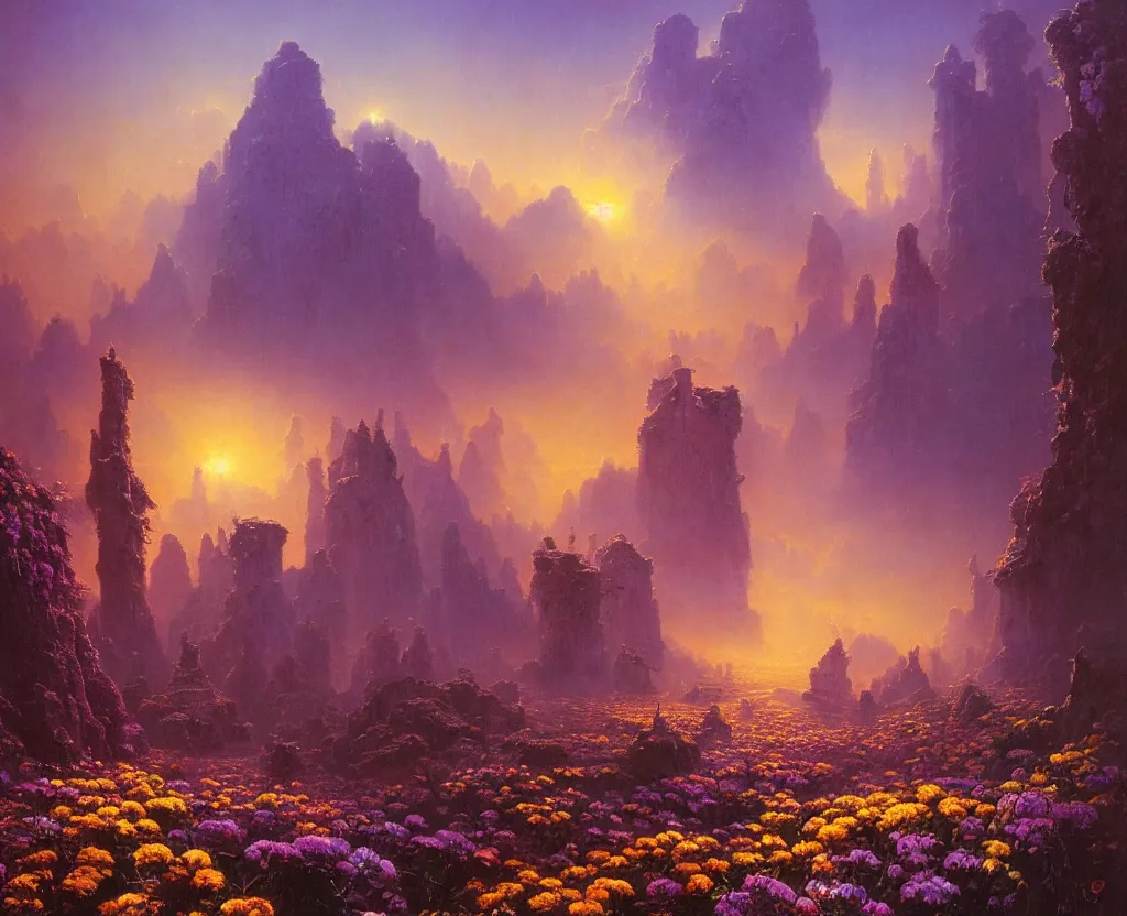 Prompt: fantastic flowers by bruce pennington, volumetric lighting, epic scene, photography, perfect shape, high detailed, hyperrealistic, ultra detailed, 8 k resolution