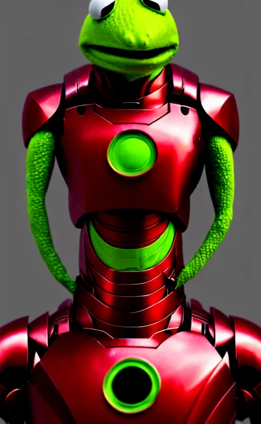 Prompt: Kermit the frog as Iron man, hyperdetailed, artstation, cgsociety, 8k