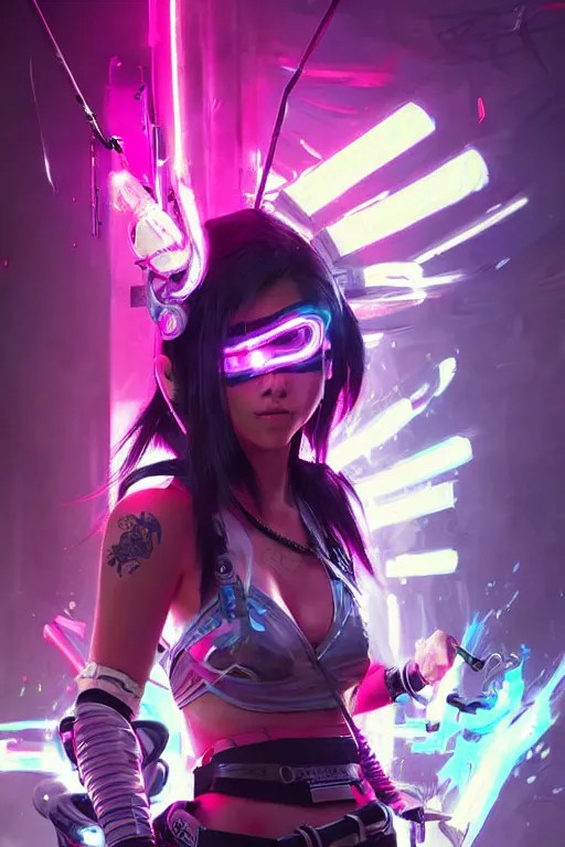 Image similar to akali from league of legends, cyberpunk futuristic neon. wearing ninja face mask decorated with traditional japanese ornaments by ismail inceoglu dragan bibin hans thoma greg rutkowski alexandros pyromallis nekro rene maritte illustrated, perfect face, fine details, realistic shaded, fine - face, pretty face, masterpiece