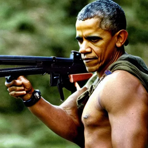 Image similar to A still of Obama as Rambo in Rambo First Blood (1982)