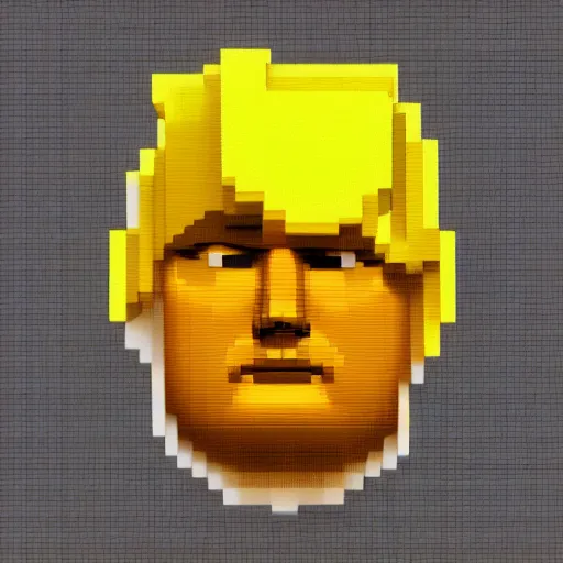 Image similar to an isometric head of donald trump, game art, voxels