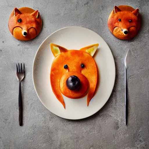 Image similar to studio photography of food in the shape of a fox