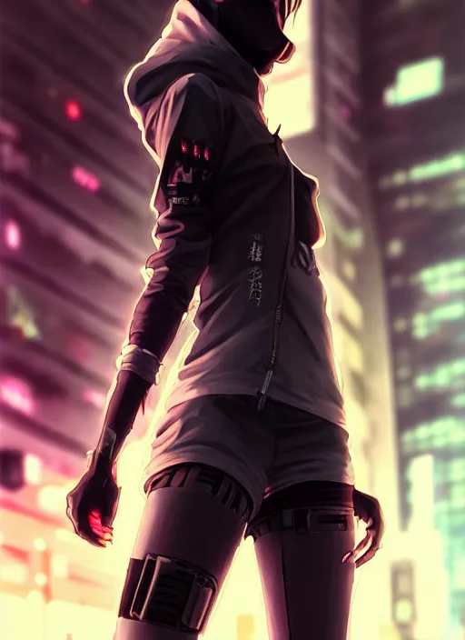 Image similar to cyberpunk anime girl in hoodie, grafity, realistic face, beautiful face, grafity, arcane, action, tokyo street, detail, good face, pose model, concept art, in style of yoji shinkawa, pan ren wei, col price, atey ghailan, by greg rutkowski, aesthetic